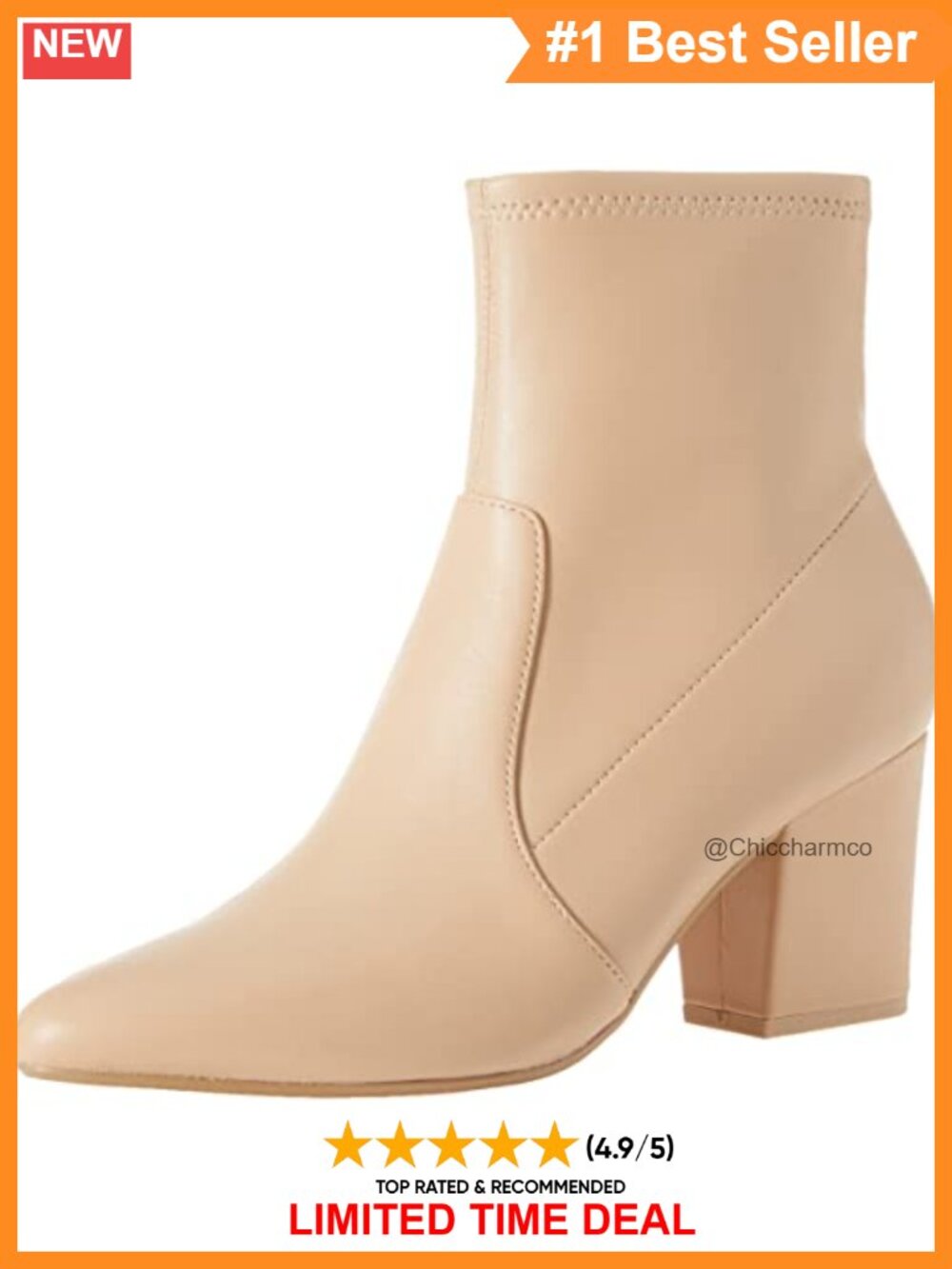 Fitted Stretch Ankle Heel Boots Pointed Toe Faux Leather Block Heel